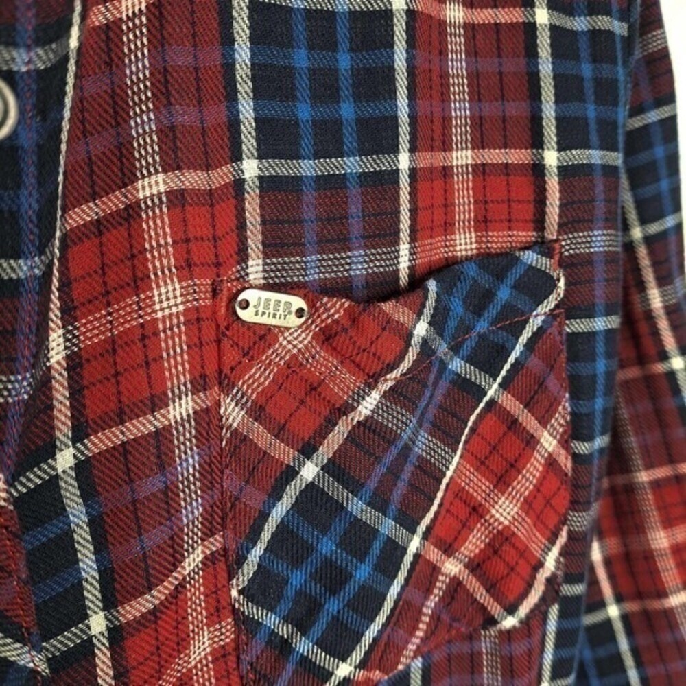 Jeep Spirit Plaid Flannel Button Down Shirt Womens S Red Blue Roll Tab Sleeve - Picture 5 of 13